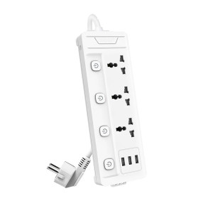 Deli ET410 3-Port Power Strip White